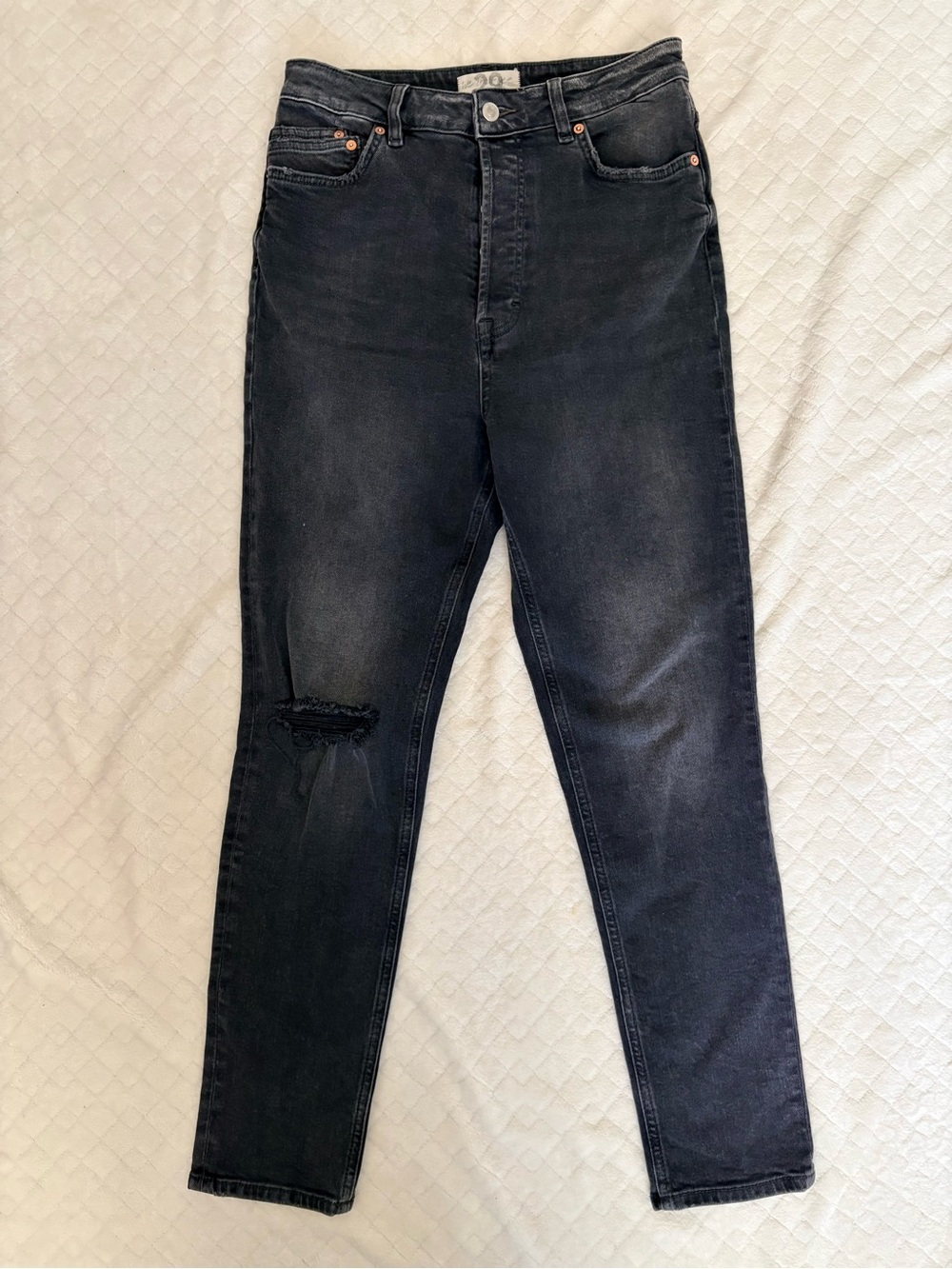 Free People We The Free Black High Rise Button Fly Distressed Jeans Size 29